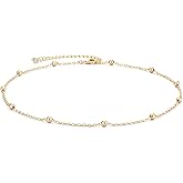 MEVECCO Dainty Gold Chain Choker Necklace 14K Gold Plated Handmade Boho Cute Tiny Beaded Link Choker Necklace Delicate Simple Minimalist Choker Necklace for Women