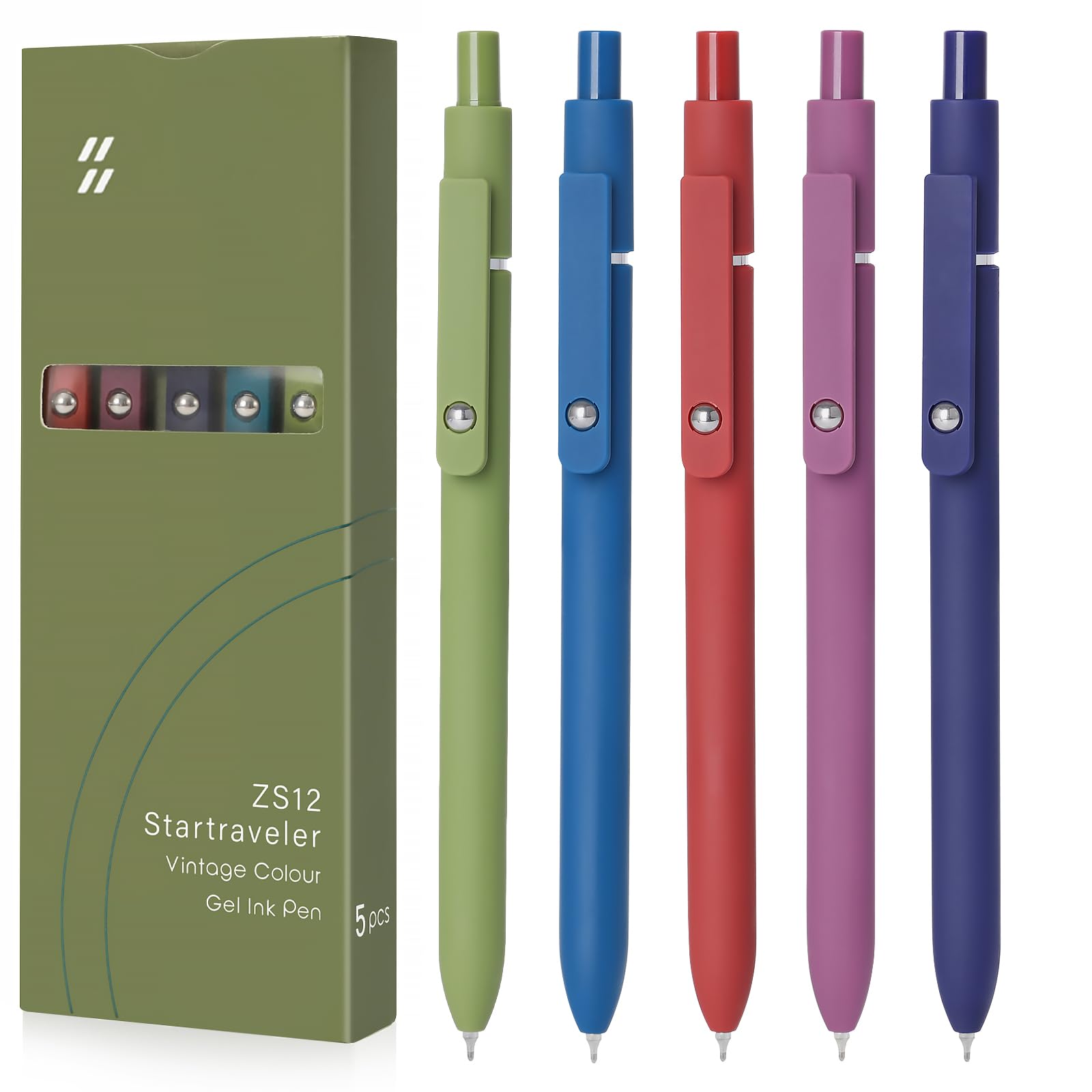 FIOVER 5pcs Gel Pens Quick Dry Ink Fine Point Premium Retractable Rolling Ball Gel Pens Black Ink Smooth Writing