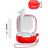 Case for Soundcore P31i by Anker Earbuds 2025 New, WUNIAK Soft Silicone Protective Portable Scratch Shock Resistant Shell with Cleaner Kit & Carabiner & Lanyard for Soundcore P31i,Red