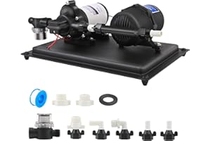 FEITON RV Water Pump 12V DC 3.5 GPM 45PSI Fresh Water Diaphragm Pump with 0.75L 125PSI Pre-Pressurized Accumulator Tank, Built in On Demand Pressure Switch for Boat, Travel Trailer, Home, Kitchen, Bathroom