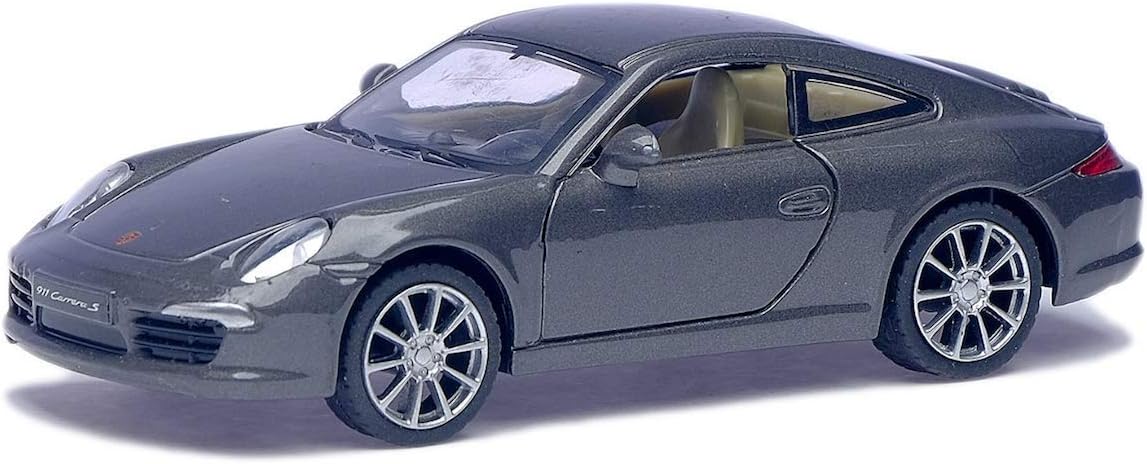 Porsche 911 Carrera S Toy Car Doors Open Friction Powered 1:35 Scale Miniature (Gray)