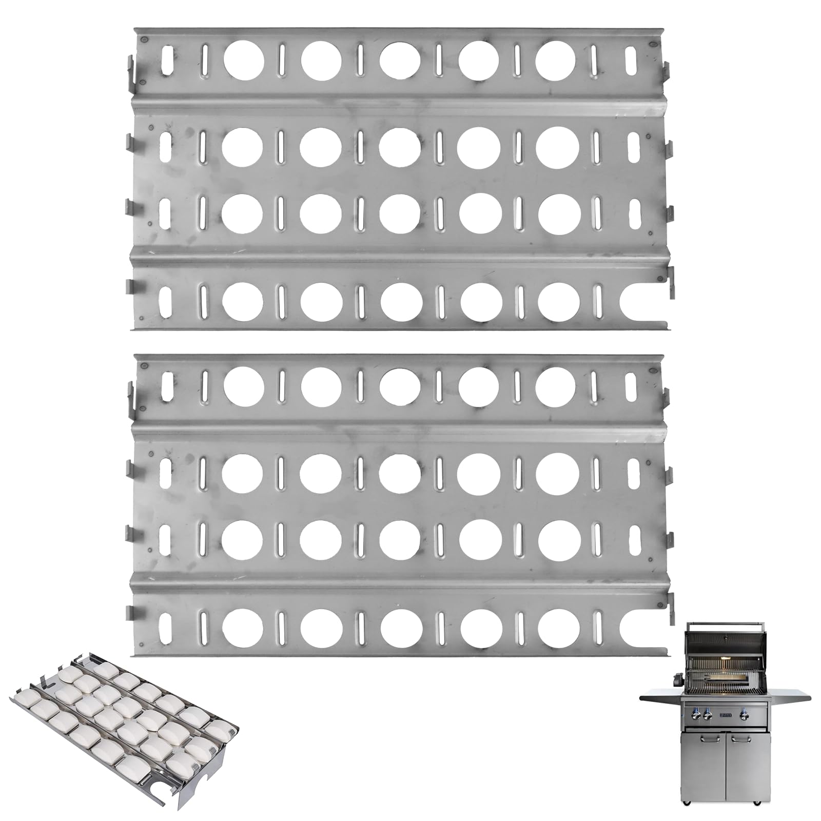 Photo 1 of 2-Pack SN257A Heat Plate Shield for Lynx L36 L30 L27 LBQ27FR CS30 L54 L30PSP L42 L30APSFR, Stainless Steel Ceramic Briquette Tray Replacement for Lynx LDR30 LDR21 LDR27 Accessories, 16 7/8" x 9 1/2"