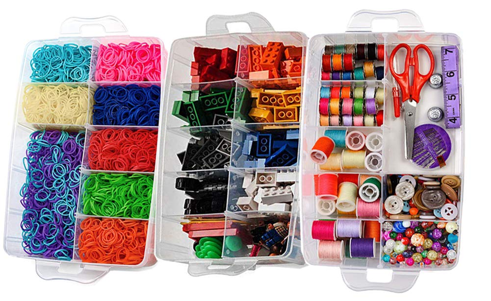 Sooyee 3-Layer Things & Crafts Storage Box with 30 Adjustable Compartments for Organizing Washi Tape, Embroidery Accessories, Threads Bobbins, Kids Toy, Nail Polish, Jewelry - Large