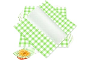 Yuyouqu 50 Sheets Green Checkered Deli Paper Sheets 7x7 Inch Disposable Pre Cut Wax Paper Sheets Grease Proof Food Trays Liners Paper Grease Resistant Sandwich Wrapping Paper