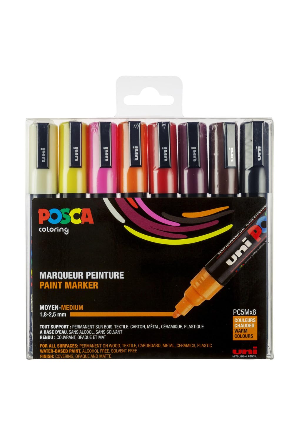 uni-ball POSCA (182517) Medium Bullet Tip Marker Pens - Warm Colours - Set of 8
