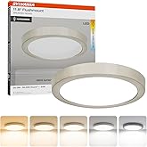 Sylvania 12" LED Flush Mount Ceiling Light Fixture, 24W, 5 Color Select (2700K - 5000K), 1600 LMS, Hardwired, Brushed Nickel,