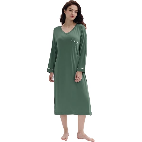 WiWi Women's Bamboo Nightgown - 3/4 Sleeve Sleep Shirt, Plus Size S-4X, Pale Blue