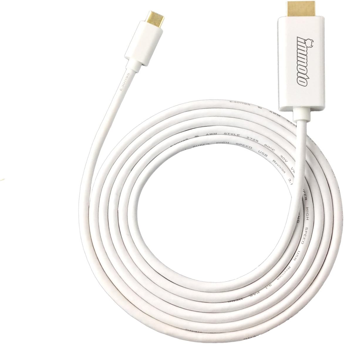 IMMOTO USB Type C to HDMI Cable (Thunderbolt 3 Compatible) 1.8m, OD=4.2mm, 4K2K@60Hz, White for Galaxy S8,2017 MacBook Pro/iMac, 2016 MacBook Pro,2015 MacBook, ChromeBook Pixel