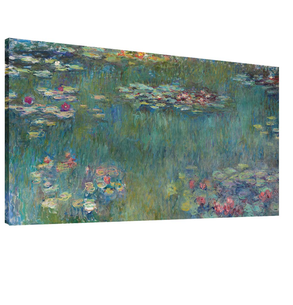 Canvas Wall Art Water Lilies by Claude Monet Painting Long Canvas Artwork Reproductions Famous Painting Framed for Living Room Home Decor