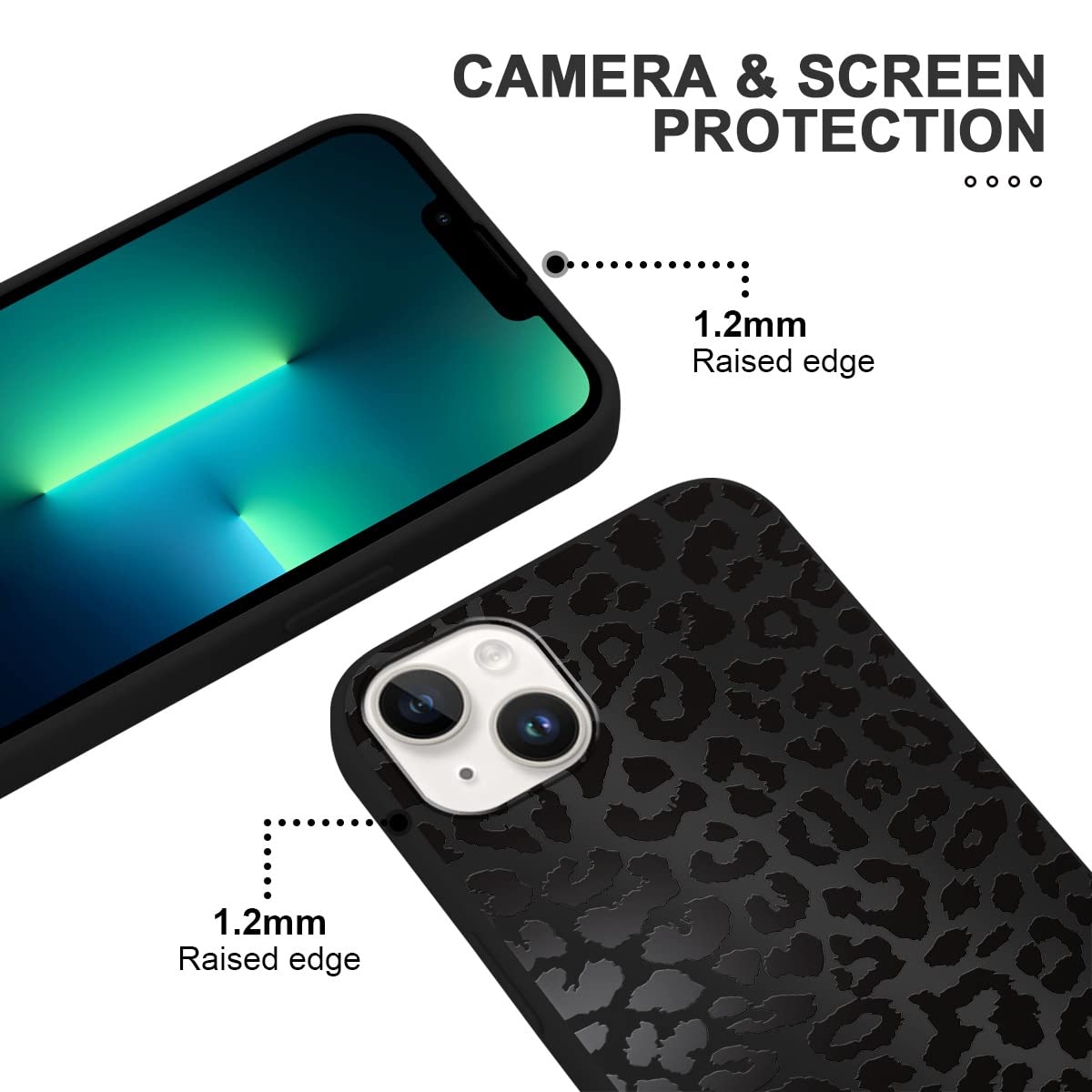 RUMDEY 2 Pack Cute Cheetah Print for Apple iPhone 13/14 6.1" Phone Case,Luxury Leopard Pattern Design Cases Soft Silicone Slim TPU Shockproof Protective Bumper Cover for Women Girls-Black & White - Image 3