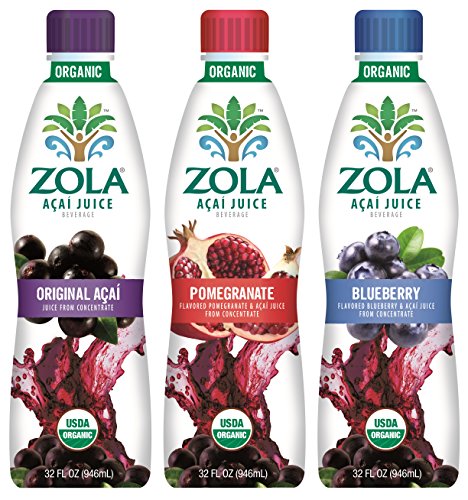 Zola Organic Acai Juice, Variety Pack, 32 Ounce (Pack of 4)