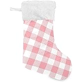 xigua Pink Buffalo Plaid Christmas Stockings Personalized Christmas Stocking 18 Inch Large Xmas Stocking for Holiday Family Party Decor Xmas Gifts