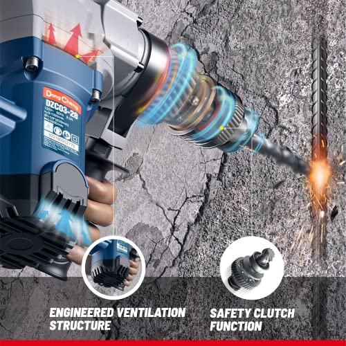 DongCheng SDS-Plus Bohrhammer,1100W 3.6 Joule,mit 2 Funktionen Hammerbohren/Meißeln,Bohrleistung in Beton 28 mm, 5000BPM,Überlast-Rutschkupplung,inkl. 2 Meißel, 3 Bohrer,DZC03-28
