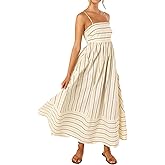 ABYOVRT Women Striped Maxi Dress Sleeveless Backless Cutout Smocked Sundress Spaghetti Straps Boho Flowy Dresses