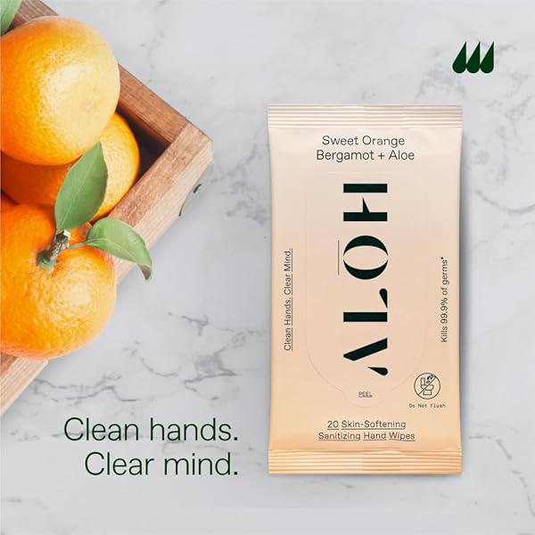 ALŌH SWEET ORANGE BERGAMOT + ALOE SANITIZING HAND WIPES – CLEAN HANDS, CLEAR MIND – ON THE GO HAND SANITIZING WIPES FOR KIDS AND ADULTS – TRAVEL SIZE 3 PACK 20CT WIPES (60 WIPES)