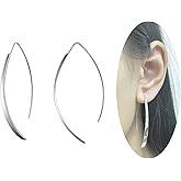 Desnuage Long Pull Through Earrings Curve Sterling Silver Minimalist Hypoallergenic Threader Silver Dangle Earrings for Women Trendy