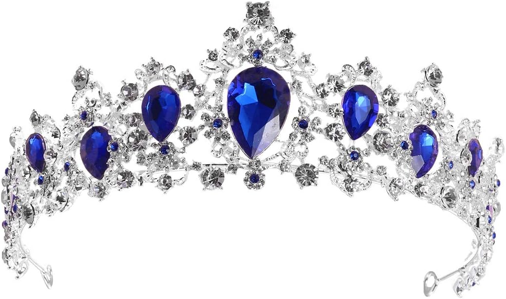 Lurrose Blue Crystal Tiaras Princess Baroque Crown Wedding Bridal Royal Headpiece for Women Girls Wedding Dancing Party