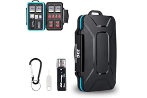 JJC 27-Slot Portable Memory Card Case Holder for 7 SD, 16 Micro SD, 2 Micro SIM, 2 Nano SIM With USB 3.0 Reader - Water-Resis