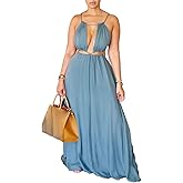 Geulis 2026 Women Summer Beach Dresses Sexy Cut Out Sleeveless Spaghetti Strap Halter Dress Flowy Maxi Vacation Dress