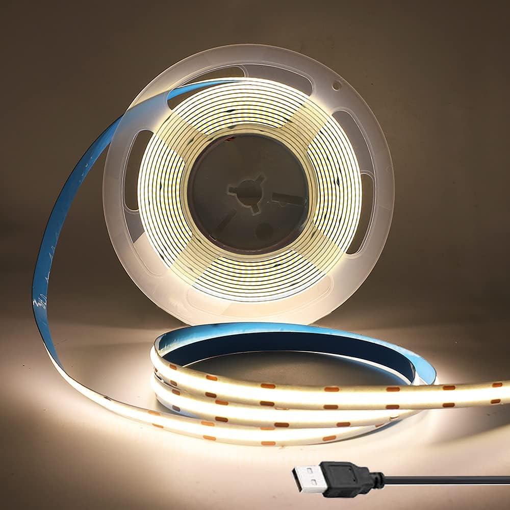 KISUFU USB LED Strip Lights, 5V 320Leds/m Strip Light TV Backlights for Bedroom, Kitchen, DIY Indoor Decoration, Decor Super Bright LED Rope Lights (4m, Warm White)