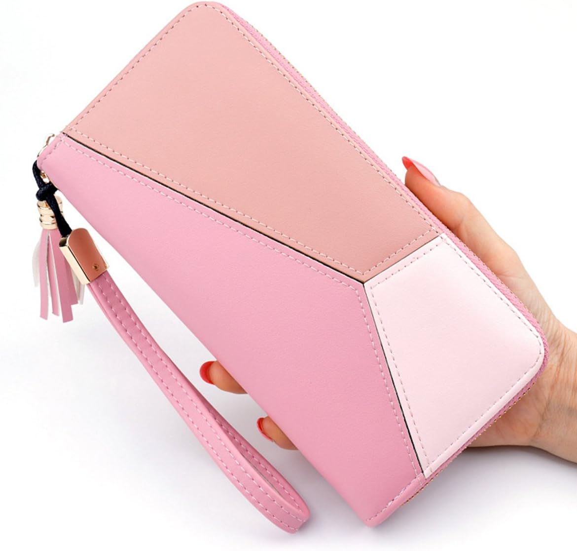 Wallet-NEWANIMA Women Multi-card Long Clutch PU Leather Fashion Purse Lady Handbag Bag With Credit Card Holder(Style2-Pink)