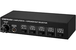 LINEPAUDIO 2 in 4 Out Speaker Selector Switch Box with Control Zone Amplifier Banana Jack 6 5mm Earphone Supports 300W Non-Po