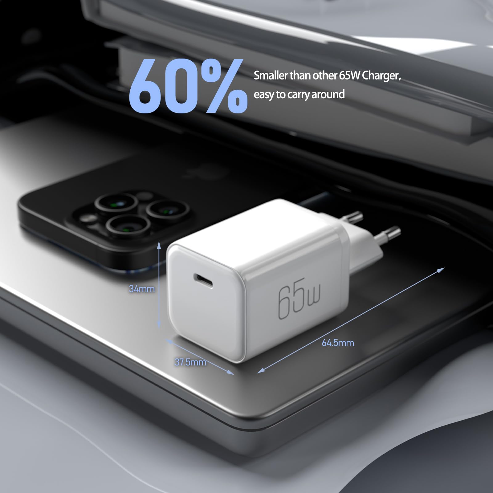 2 Stück 65W USB C Ladegerät GaN Schnellladegerät USBC Netzteil PPS Ladestecker USB-C Adapter für iPad Pro/Galaxy S22/S20/iPhone 17 16 15 14 13 12 3