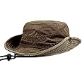 KeepSa Sun Hat for Men, Cotton Embroidery Summer Outdoor Sun Protection Wide Brim Bucket Hat Foldable Safari Boonie Hat