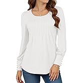 ZENUTA Long Sleeve Shirts for Women Tunic Tops Loose Fit Dressy, Pleated Crewneck Business Casual Blouses Fall Tops 2025