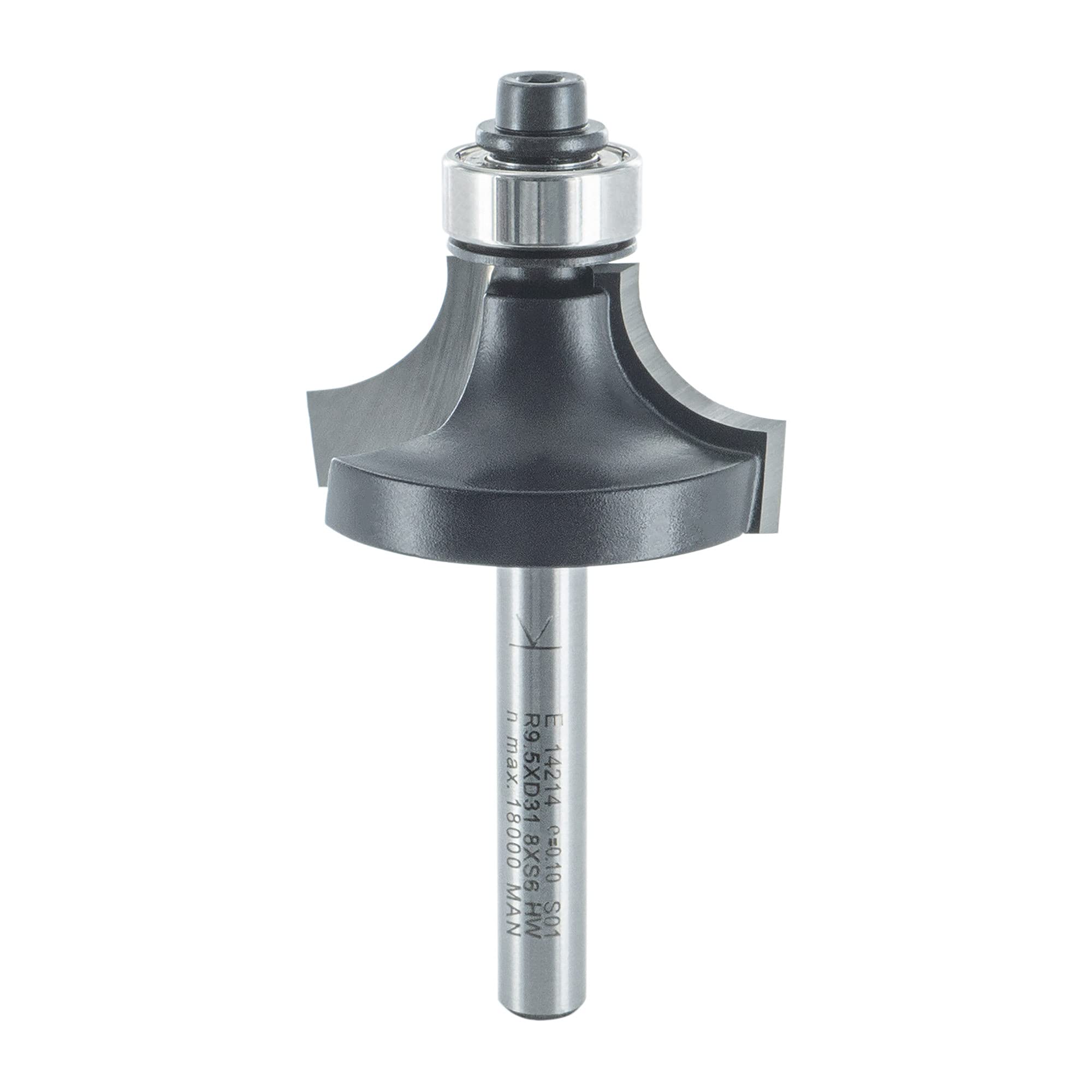 ENT 14214 Rounding Over Cutter TC Shank (S) 6 mm, Diameter (D) 31,8 mm, NL 15,9 mm, R 9,5 mm, SL 32 mm, with Ball Bearing