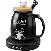 Coffee Mug Warmer with Cute Cat Mug Set, 8 Hour Auto Shut Off Cup Warmer for Desk Office Home, Candle Beverage Electric Coffee Warmer with 4 Temperature Setting, Christmas Birthday Ideas for Women Men