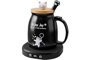 BSIGO Coffee Mug Warmer with Cute Cat Mug Set, 8 Hour Auto Shut Off Cup Warmer for Desk Office Home, Candle Beverage Electric Coffee Warmer with 4 Temperature Setting, Christmas Birthday Ideas for Women Men