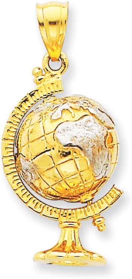 14k Yellow Gold Globe Map Charm Pendant - 31mm
