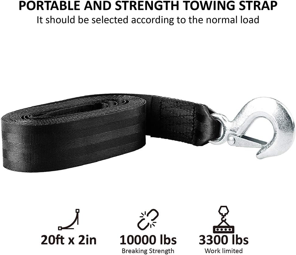 CarBole Trailer Winch Strap 2" x 20' with Safety Snap Hook 10000 lbs Black: Automotive