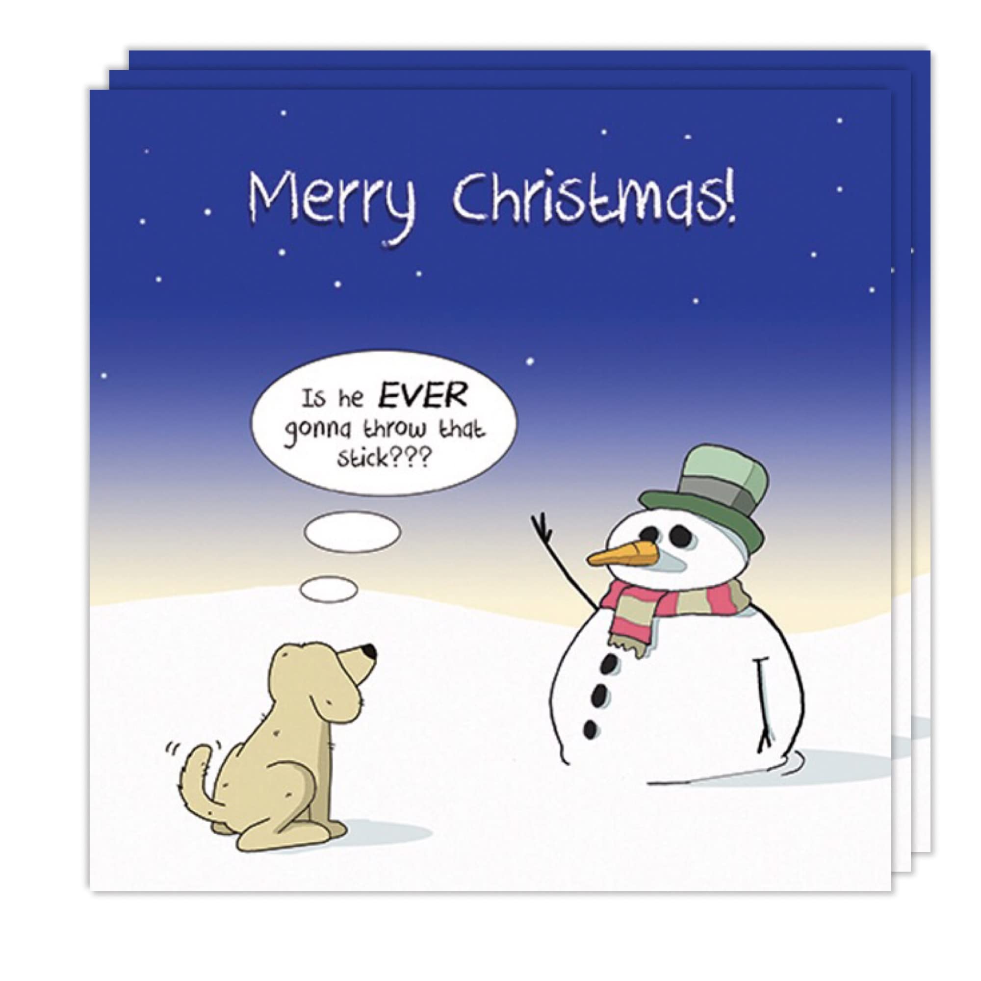 Twizler Funny Christmas Cards Pack of 3 - Dog & Stick Design - Funny Christmas Cards Multipack - 3 Pack of Christmas Cards - Merry Christmas Cards - Dog Christmas Cards Pack