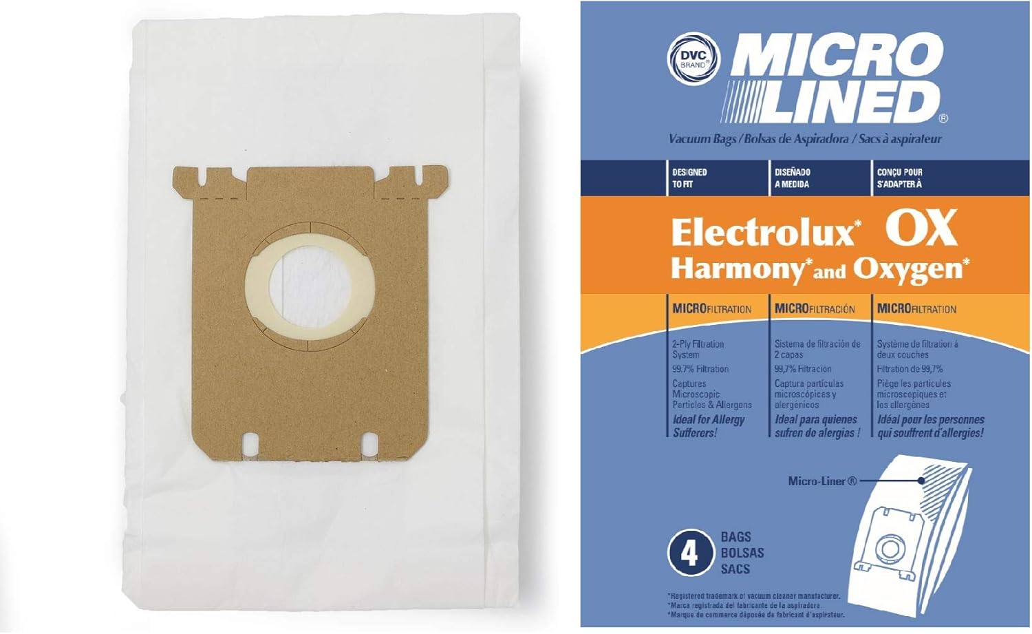 DVC Micro-Lined Paper Replacement Bags Fit Eureka, Electrolux, Sanitaire Style OX, Style S, 61230F - 4 Bags