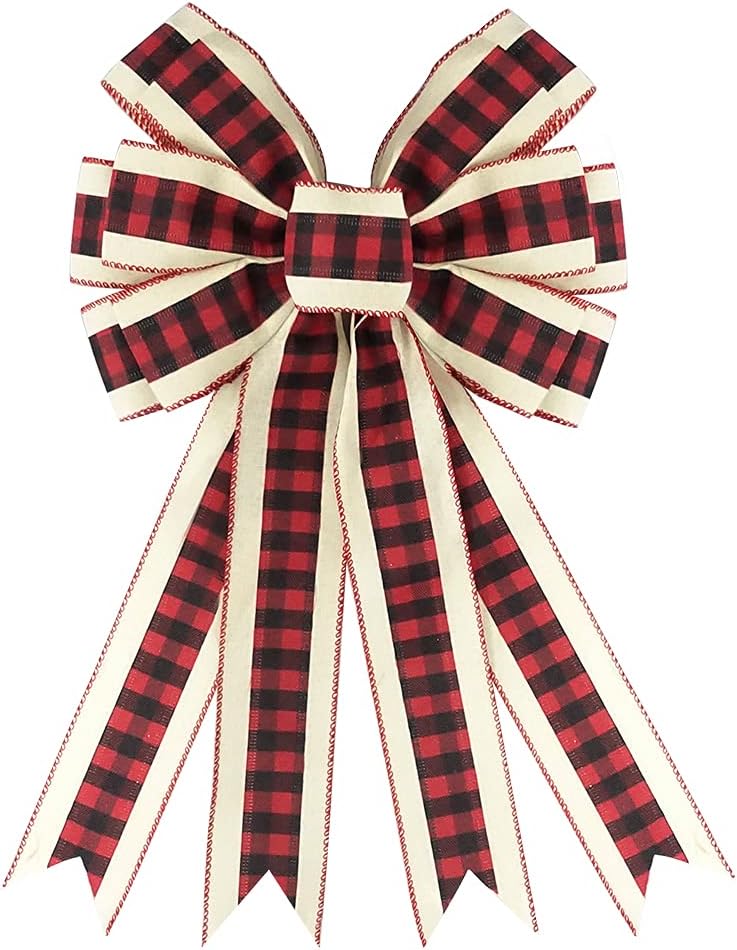 Bows & Ribbons - Large Christmas Bows for Wreaths, Red and Black Plaid Buffalo Bow Beige Holiday Wreath Bows for Front Door, DIY Rustic Bow Large Burlap Bow for Indoor Outdoor Christmas Wedding Party Decoration