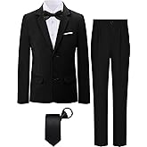 A&J DESIGN Boys' 5 - Piece Tuxedo Set - Jacket, Shirt, Pants, Necktie & Bow tie for Ages 6 to 16 Years - Stylish Formal Wear