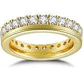 LOIPURI Moissanite Eternity Band Rings for Women, 14k Gold Plated Dual Eternity Rings Wedding Band for Women Stacking, Gold Jewelry Non Tarnish Engagement Promise Anniversary Comfort Fit Size 5-10