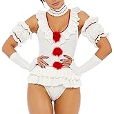 Baynoyia Clown Character Costume for Women Killer Circus Playsuit Tiered Peplum Bottom Halloween Scary Clown 5 Pcs Set