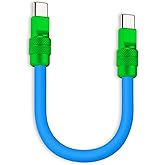 chubbycable Color Block Chubby 240W Short USB C Cable Power Bank Fast Charging Cable Silicone Charger Cord Compatible with iPhone 17-15 Series iPad, Blue+Green, Type-C to Type-C, 0.82FT