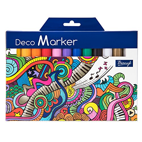 Bianyo Acrylic Marker Pens-Fine Tip Art Liquid Highlighters Set for Rocking Painting, Drawing, Wood, Stones, Fabric, Glass, Ceramics,12 Colors, 1mm - Thumbnail 7