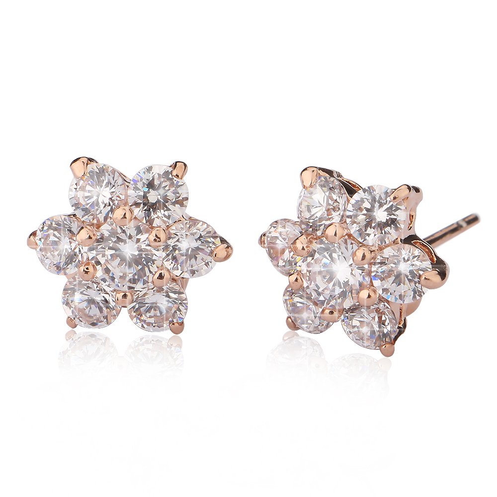 JOYEN Rose Gold Flower Shape Cubic Zirconia Earrings Studs for Women