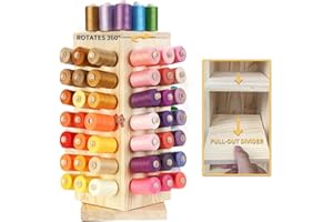 Bazen 360° Fully Rotating Thread Holder With Pull-out Divider Wooden Thread Rack Spool Holder Stand Thread Storage Organizer for Sewing, Quilting, Embroidery, Hair-braiding and Jewelry 93 Spools