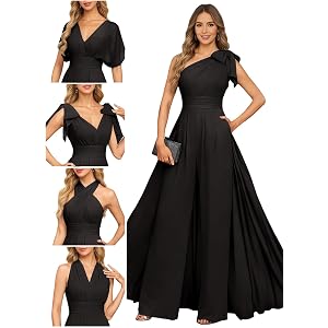 Mkojaa Women's Convertible Chiffon Jumpsuit Multi-Way Wide Leg Pantsuit for Bridesmaid Wedding Guest EA094