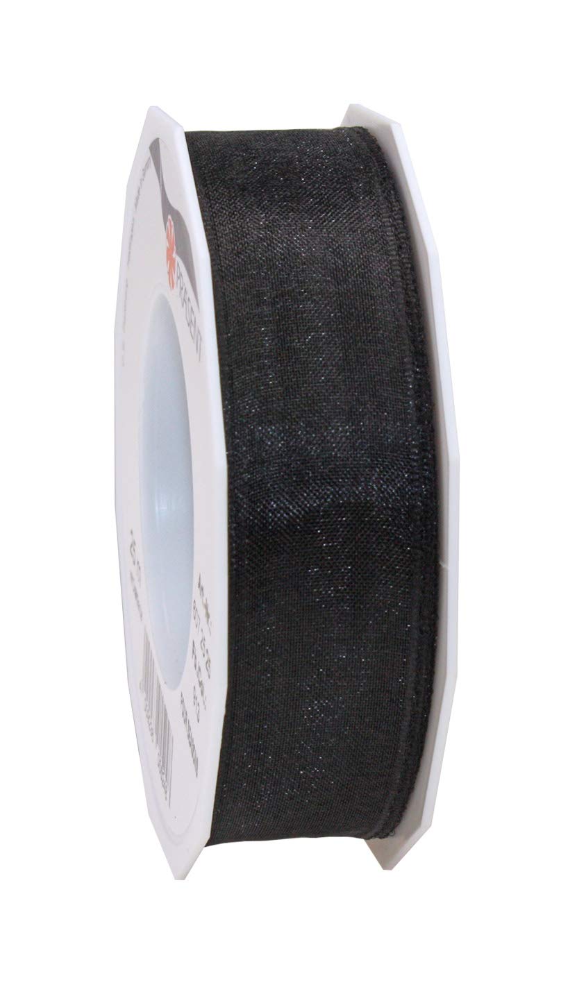 Präsent - Four Seasons Organza Wired Edge Ribbon Black 25 mm Width, 25 m Length