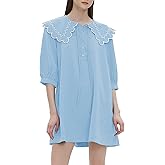 D-Sun Women's Babydoll Dress 3/4 Sleeves Peter Pan Collar Casual Loose A Line Flowy Fall Mini Dress
