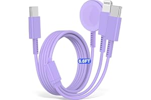 AYICAA 3 IN 1 for Apple Watch Charger, for iPhone Watch Charger, USB C Multi Charging Cable for Apple Multiple Devices, Travel Charger for iWatch 9/8/7/6/5/4/3/2/1/Ultra2/SE/For iPhone 15/14/13(Purple/6.6FT)