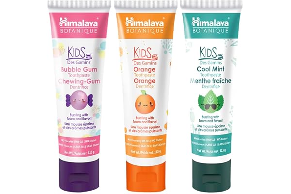 Himalaya Botanique Kids Toothpaste Variety Pack, Bubble Gum, Orange & Cool Mint Flavors to Bright Smiles and Keep Kids Brushi