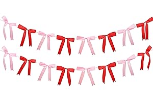 AUKOLASS 2pcs Pink & Red Bow Garland Banner, Bow Satin Ribbon Decorations for Christmas Valentine Holiday Birthday and Bridal Shower Party Decor (Red & Pink)